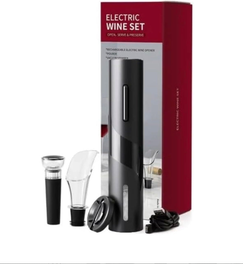 Abridor de Vinho Elétrico 4 Peças Com Saca Rolha Automático Bico Dosador