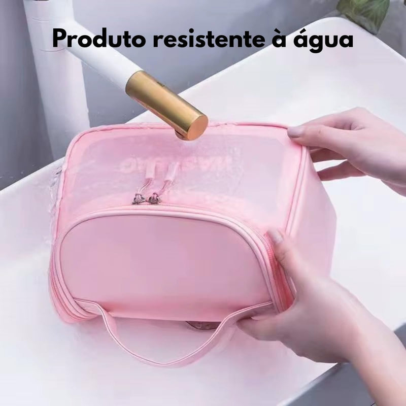 Necessaire Feminina Transparente  Impermeável para Viagem(Branco)