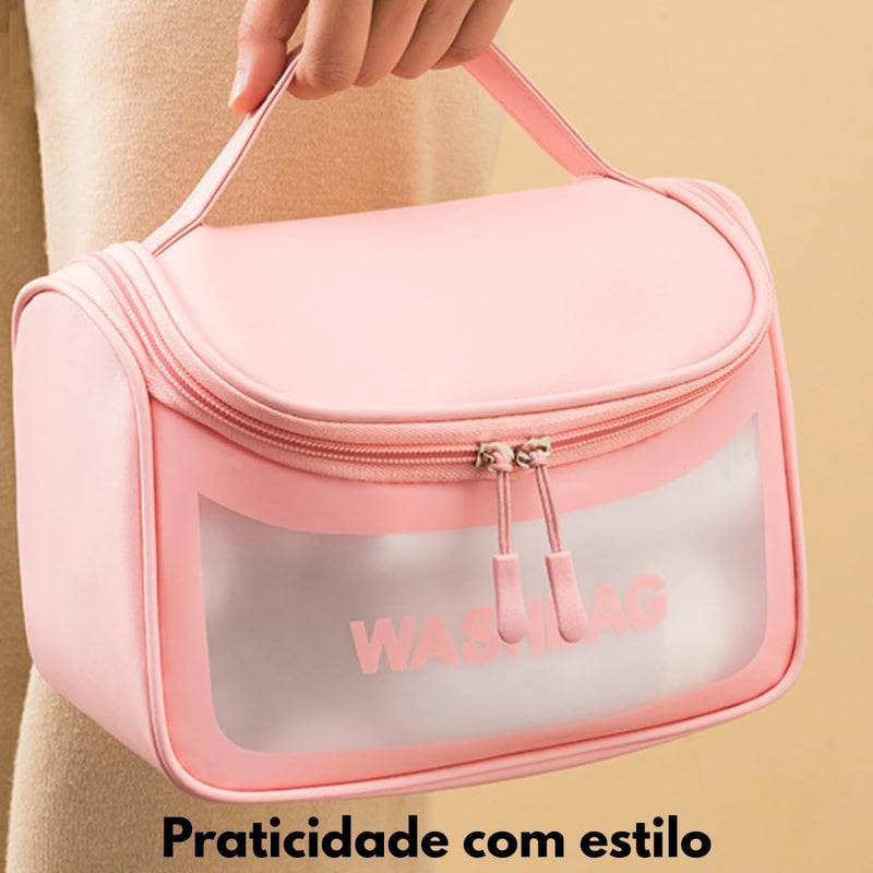 Necessaire Feminina Transparente  Impermeável para Viagem(Branco)