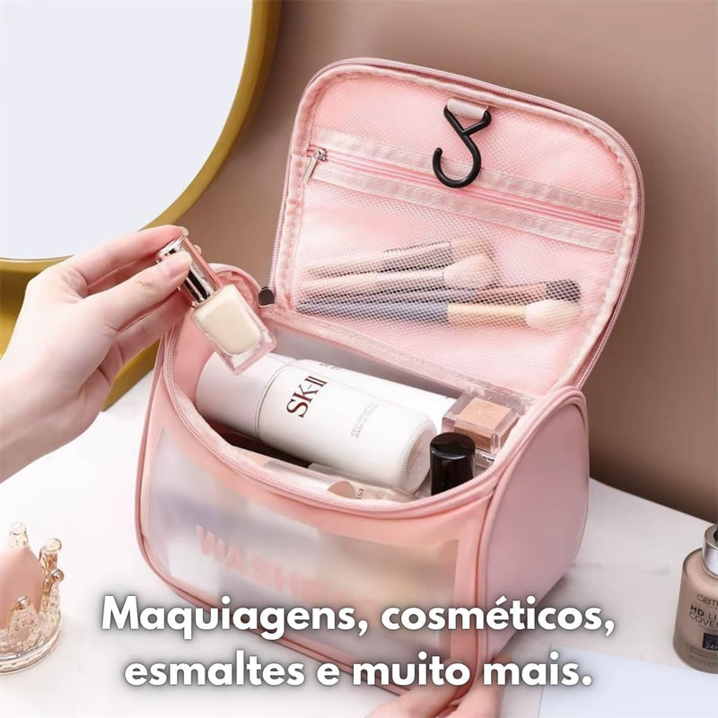 Necessaire Feminina Transparente  Impermeável para Viagem(Branco)