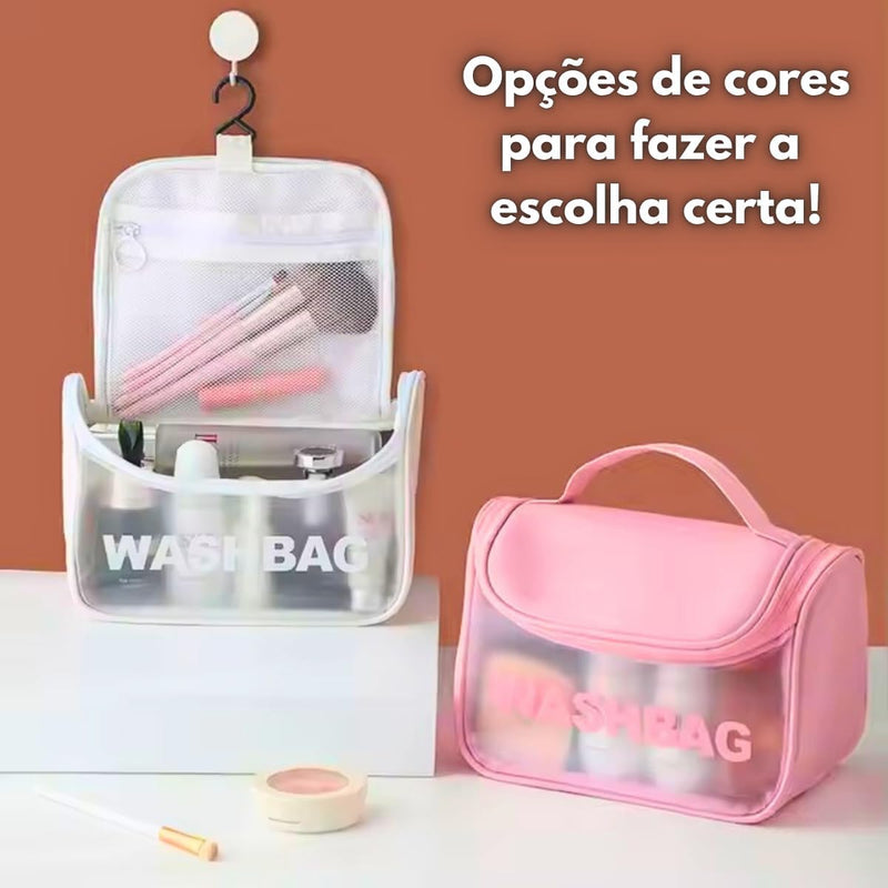 Necessaire Feminina Transparente  Impermeável para Viagem(Branco)