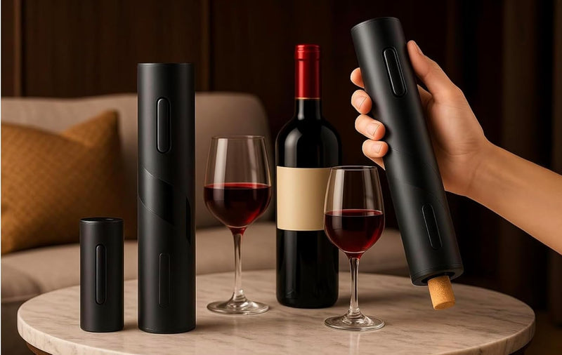Abridor de Vinho Elétrico 4 Peças Com Saca Rolha Automático Bico Dosador