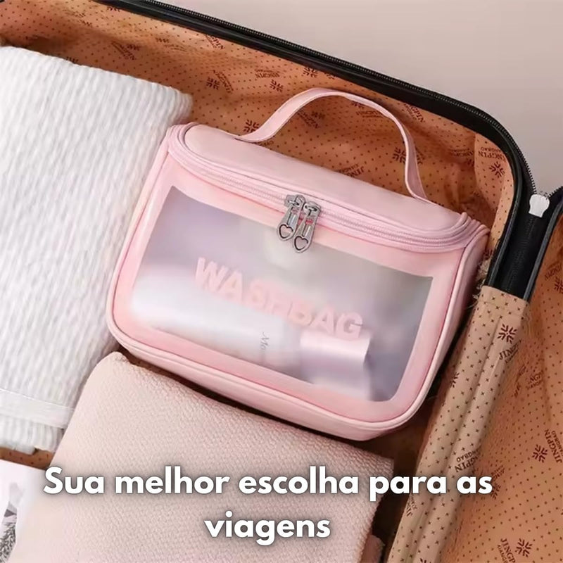 Necessaire Feminina Transparente  Impermeável para Viagem(Branco)