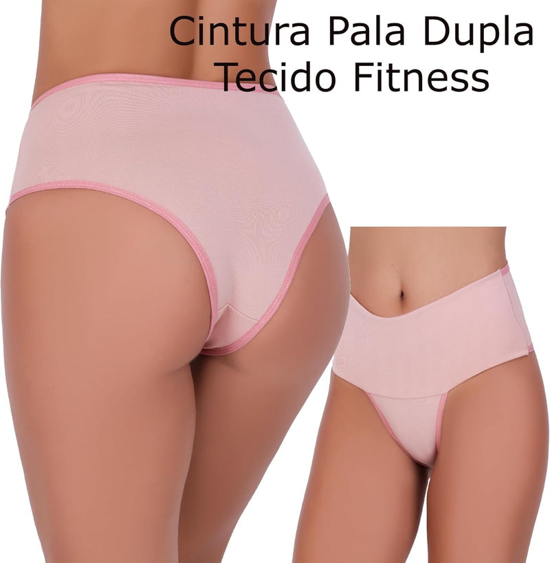 Kit 5 Calcinhas Cintura Alta Compressão Cós Alto Fitness Power Zero Barriga Pala Cós Duplo
