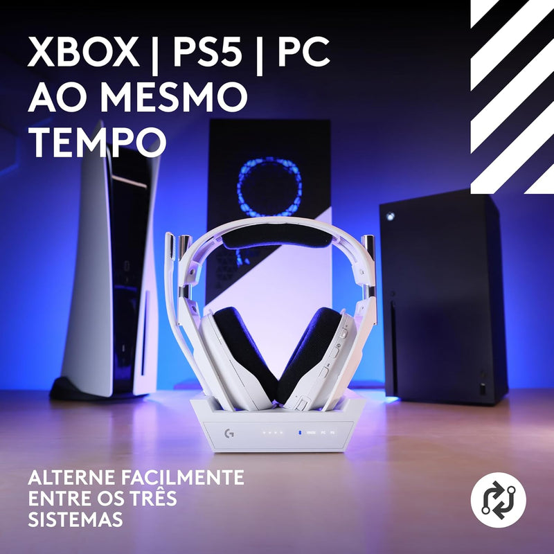Headset Gamer Sem Fio Logitech G Astro A50 X LIGHTSPEED + Base Station, Com Conexão Bluetooth e HDMI 2.1 Passthru, Tecnologia PLAYSYNC, Compatível Com Xbox Series X|S, PlayStation, PC/Mac - Branco